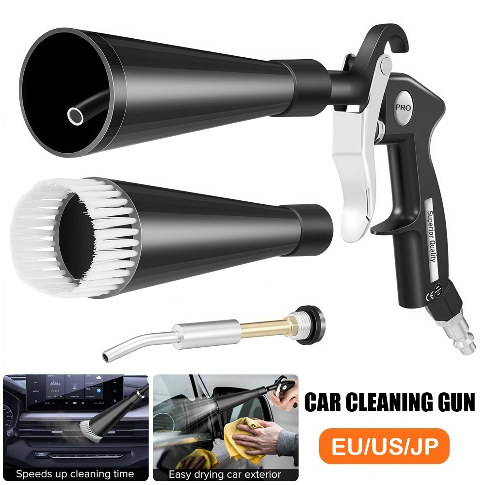 Dirt Brush Interior - 1. 高圧洗浄ガン（EU/US/JP規格対応）、ノズル、細部用ブラシ、エアブロー機能付き。車内・車外の汚れを素早く除去。
