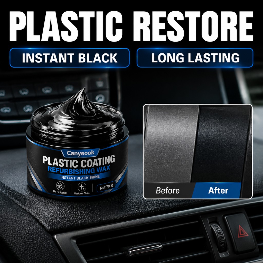 Trim Restorer Plastic - CANYEOOK プラスチックトリム用リニューアルワックス - 傷や色あせを除去し、新品のような輝きを取り戻し、長期間にわたって黄ばみを防ぎます。70g。